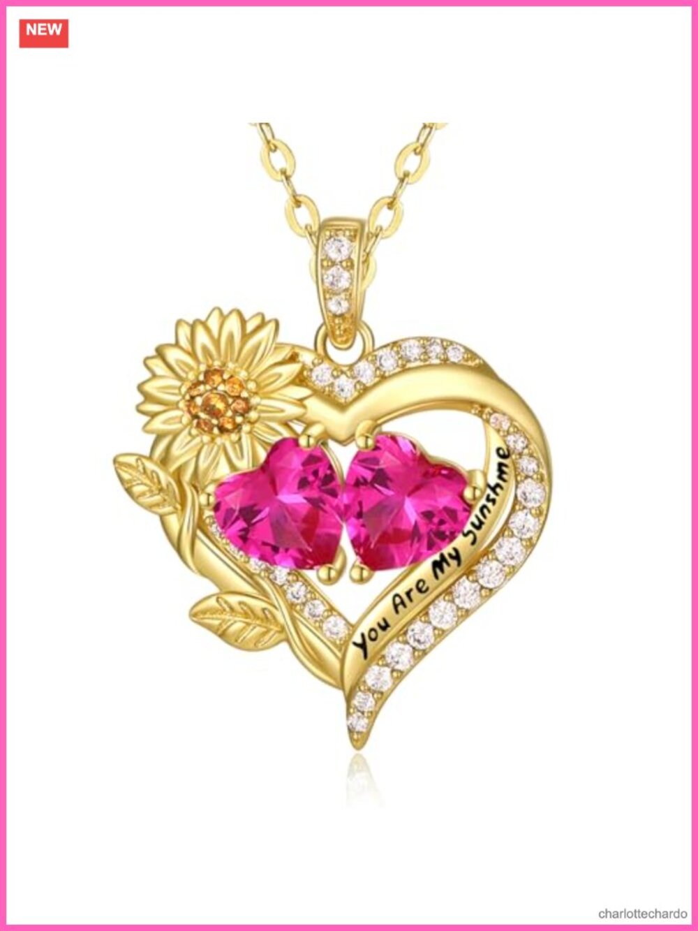 14K Gold Plated Sunflower Heart Birthstone Pendant Necklace 20" Gift for Wife